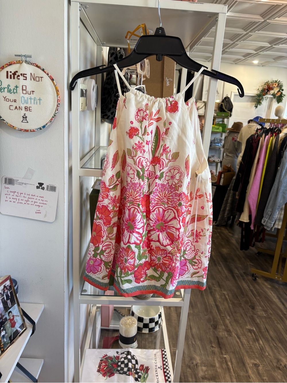 Skies Are Blue Cream Tank Top with Pink Floral Print NWT
